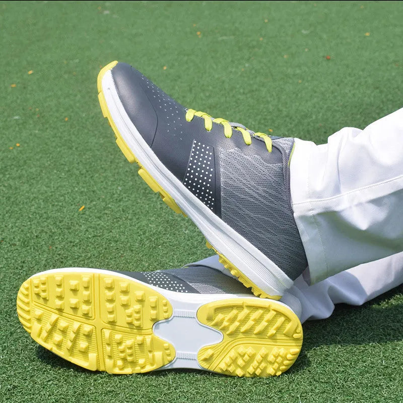 Men's waterproof non-slip golf training shoes with mesh upper and rubber sole in black