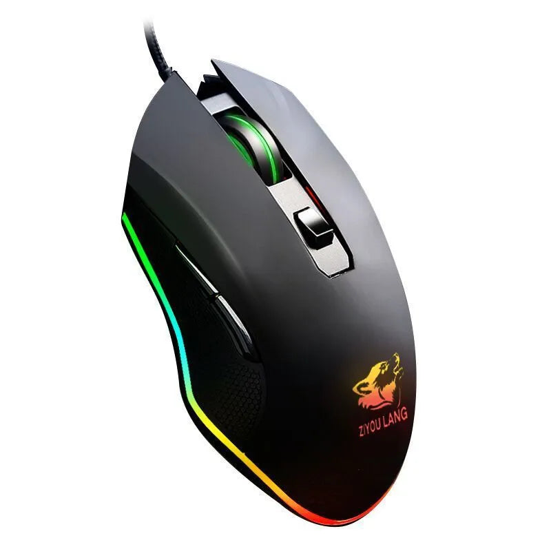 Black macro definition gaming mouse with RGB backlight and wired USB connection