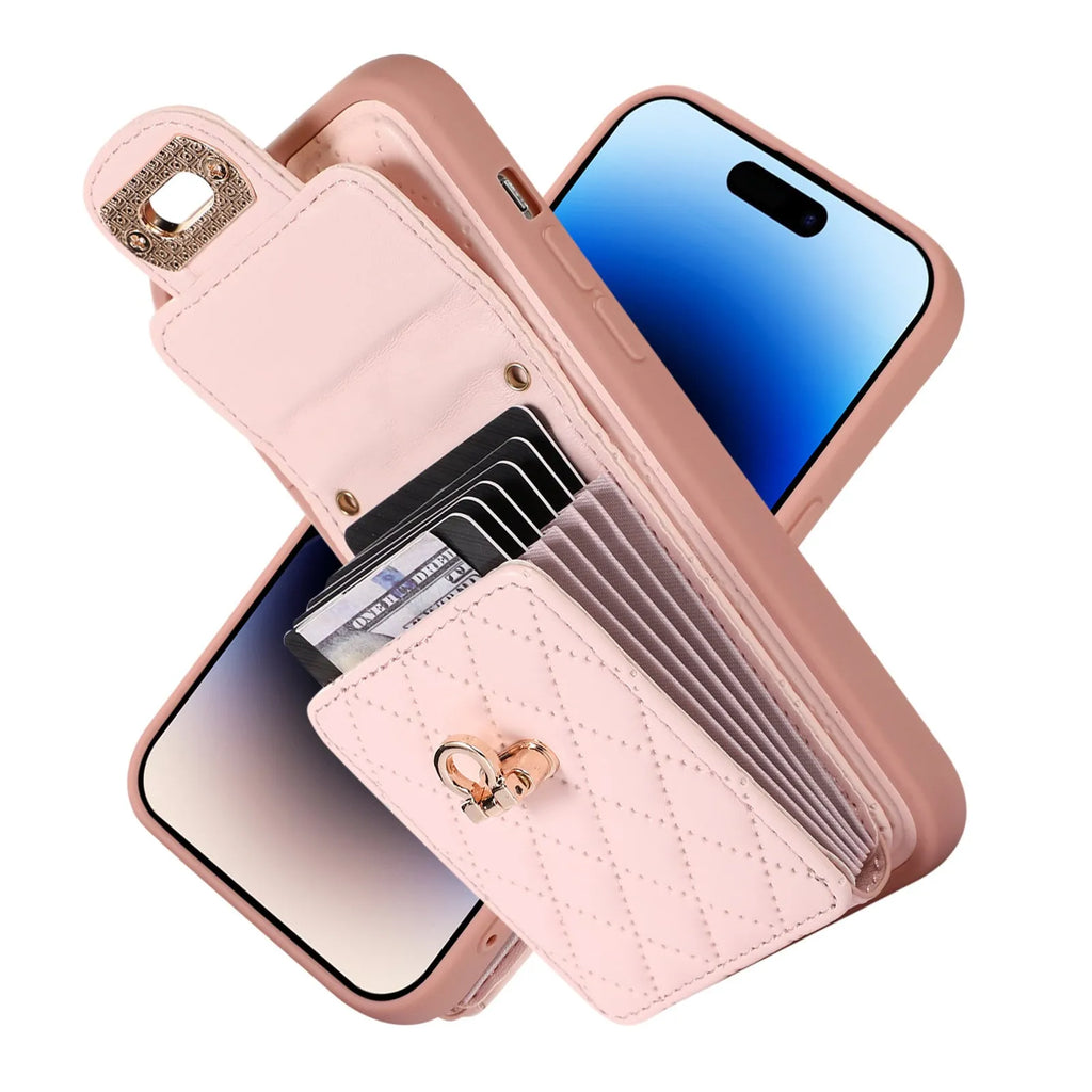 Back cover phone case with card holder and bracket in leather style for iPhone models