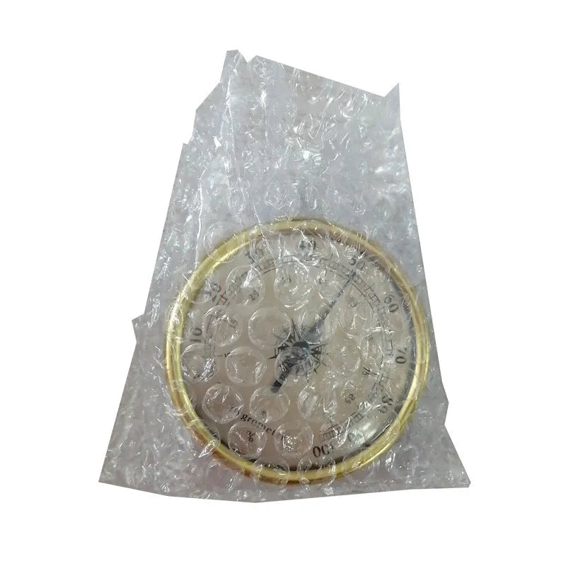 Aluminium analog thermometer and hygrometer with a circular dial for indoor and outdoor use.