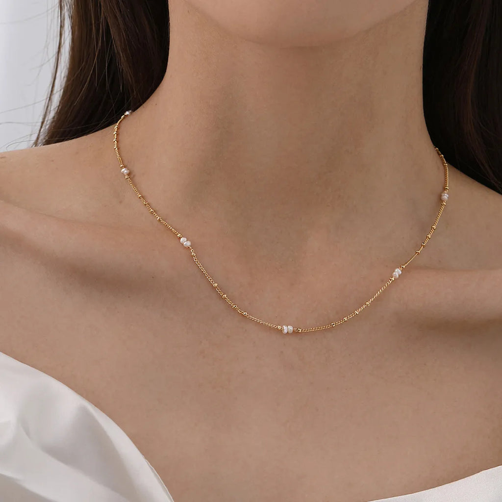 Natural pearl shell pendant necklace with stainless steel chain, 41-50cm, for women