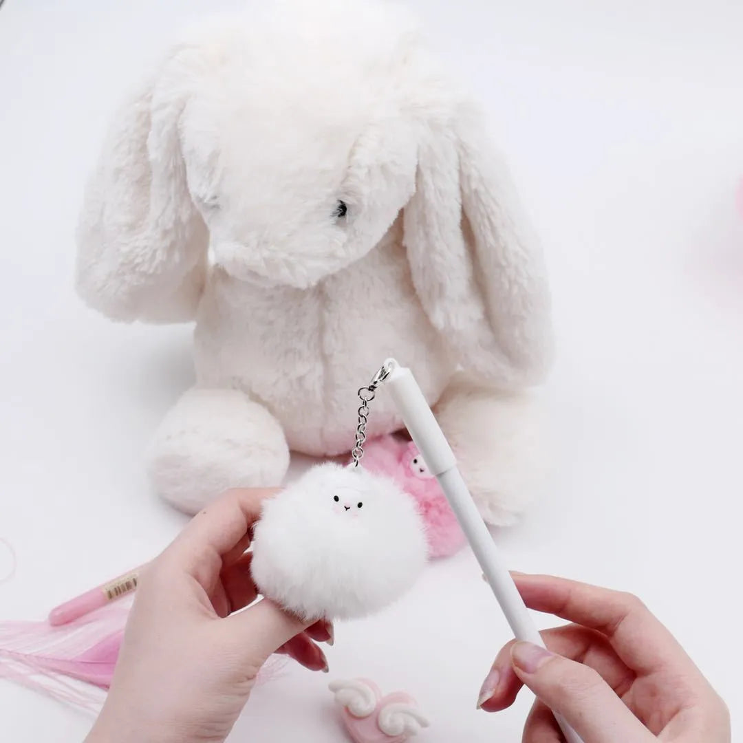 Alpaca hair ball charm pendant on a 17cm long plastic pen with a 0.5mm fine tip.