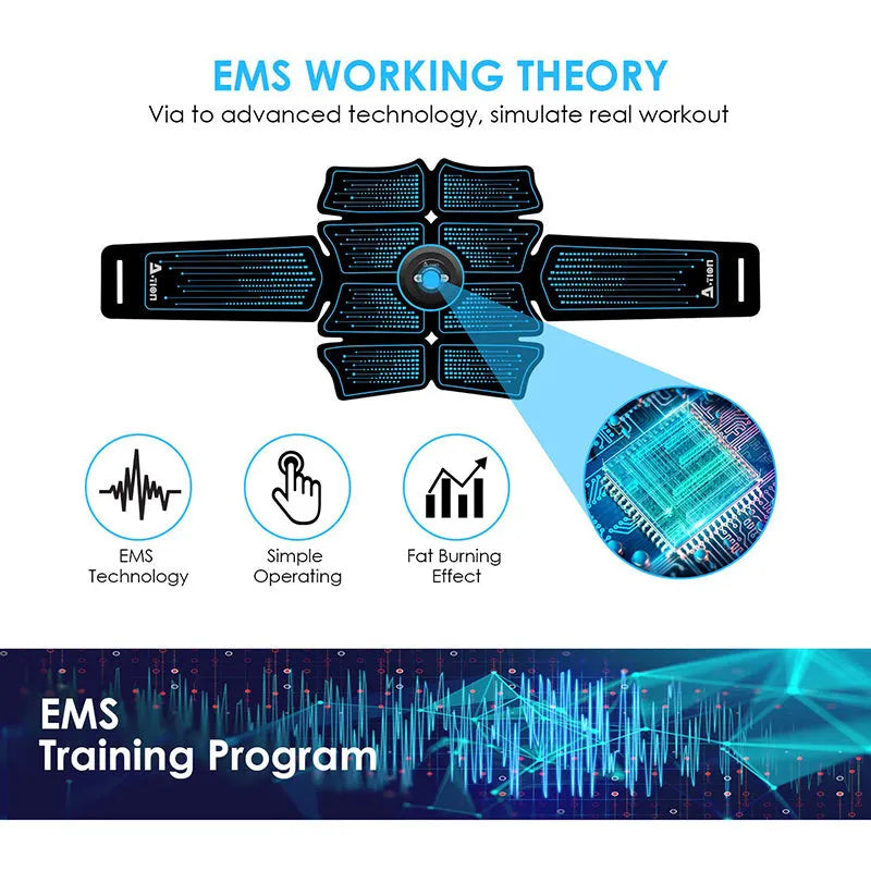 EMS muscle stimulating fitness sticker in blue with rechargeable device for abdominal and leg shaping