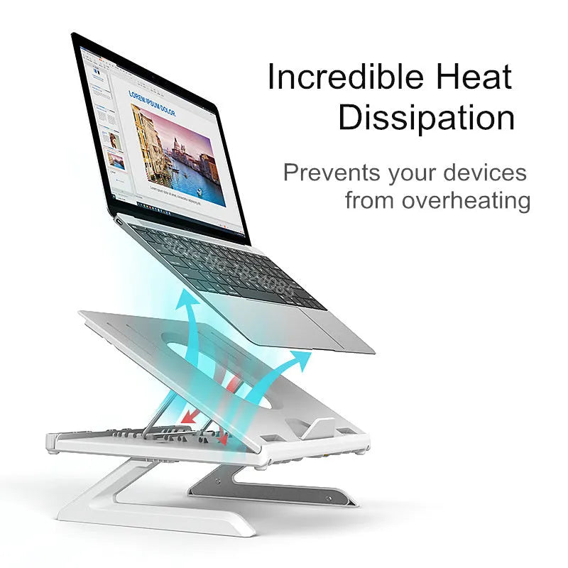 Multifunctional folding notebook stand with 9 adjustable angles, heat dissipation, and anti-slip holder for laptops up to 17 inches