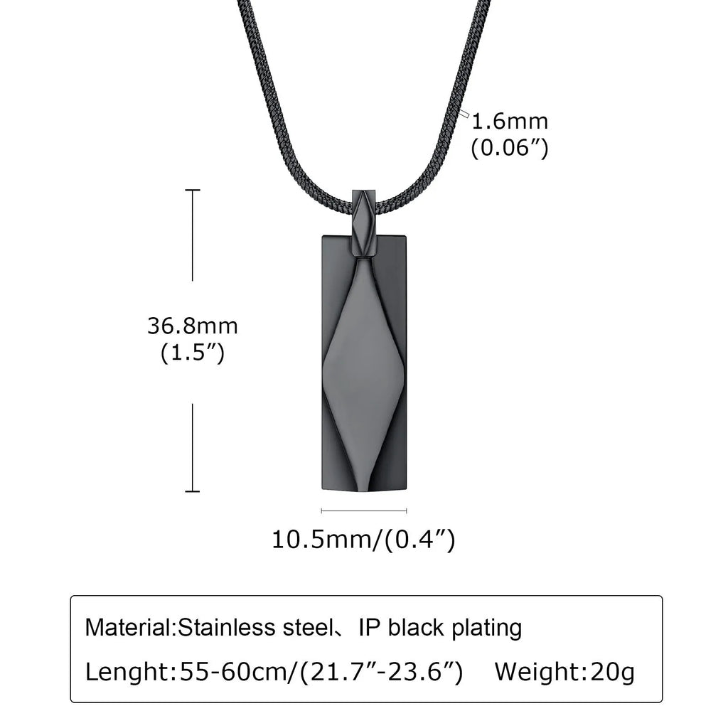 Stainless steel rectangular three-dimensional diamond geometric necklace in steel or black with chain