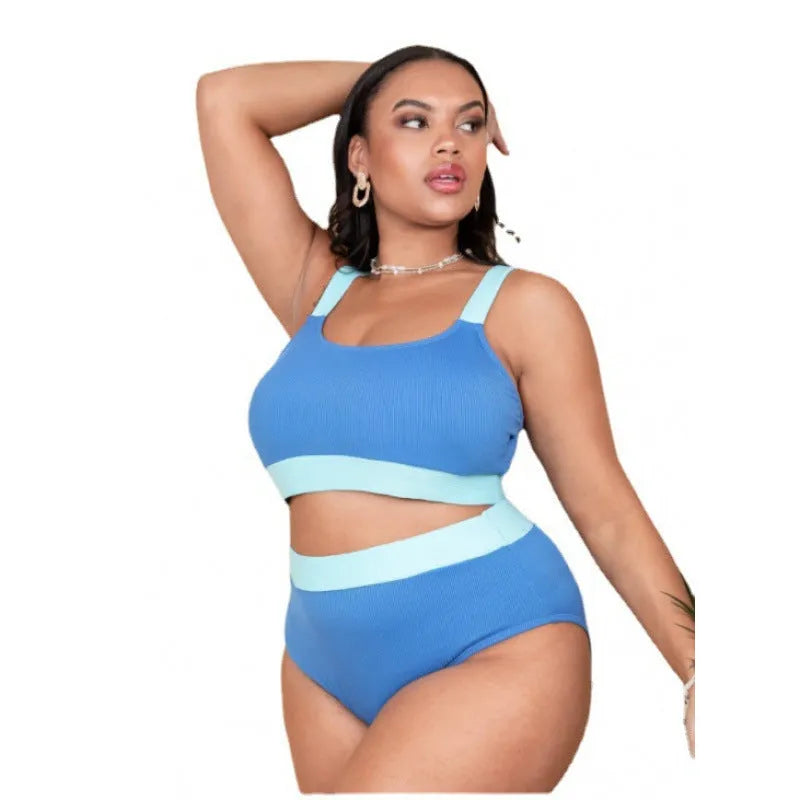 Solid colour women's high-waisted bikini swimsuit set on a neutral background.