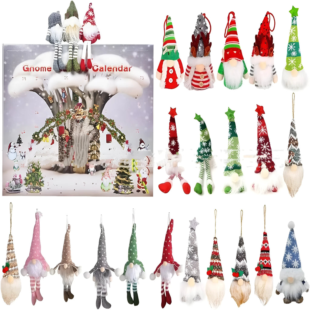 2025 Christmas gnome advent calendar with 24 doors showing plush gnomes in festive colours.