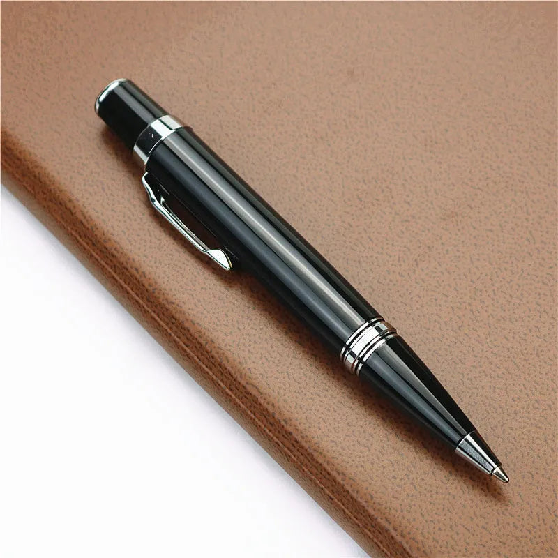 Black full metal pocket signature pen with a 0.7mm refill and two spare refills.