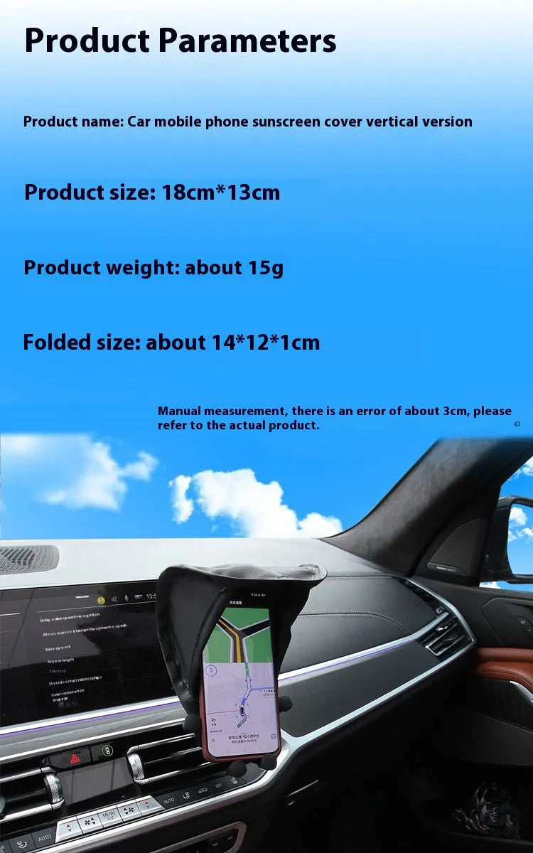 Black car phone holder sunshade shield with ribbon side block attached to vehicle air outlet