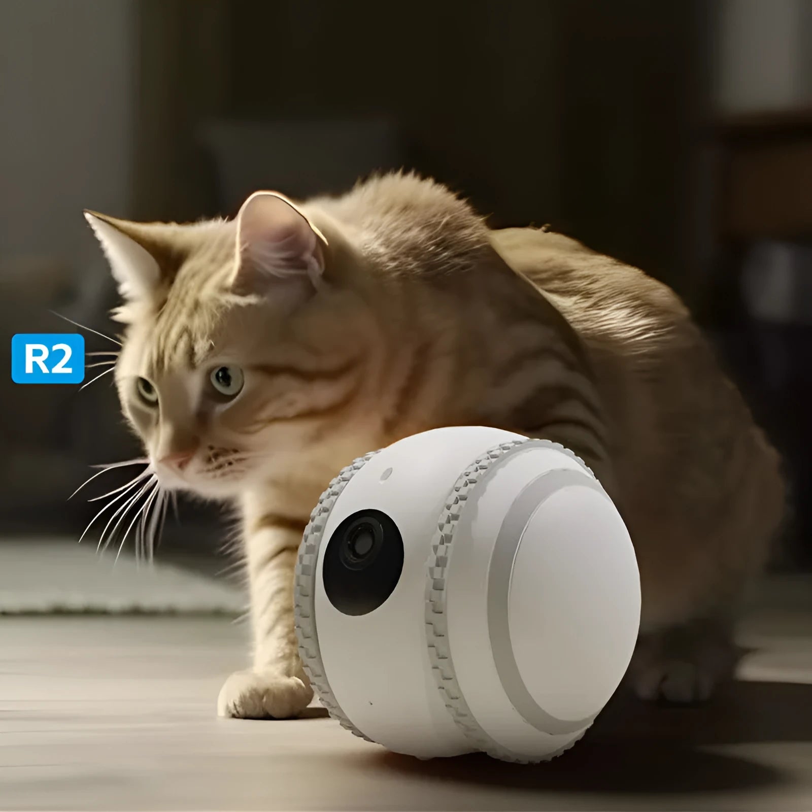 White plastic robot cat pet companion device with USB charging cable