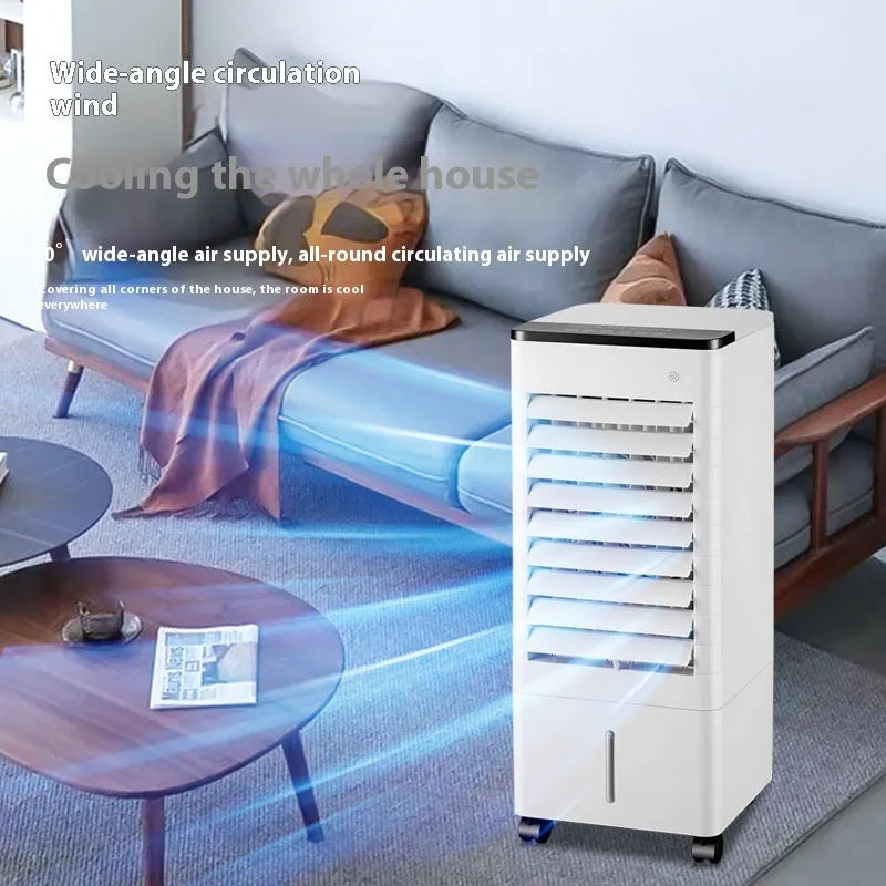 Household refrigeration fan with voice remote control, cold water cooling, white model