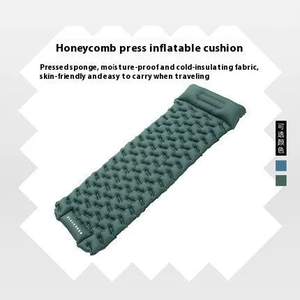 Single honeycomb press inflatable mattress in Moroccan blue colour for outdoor camping use