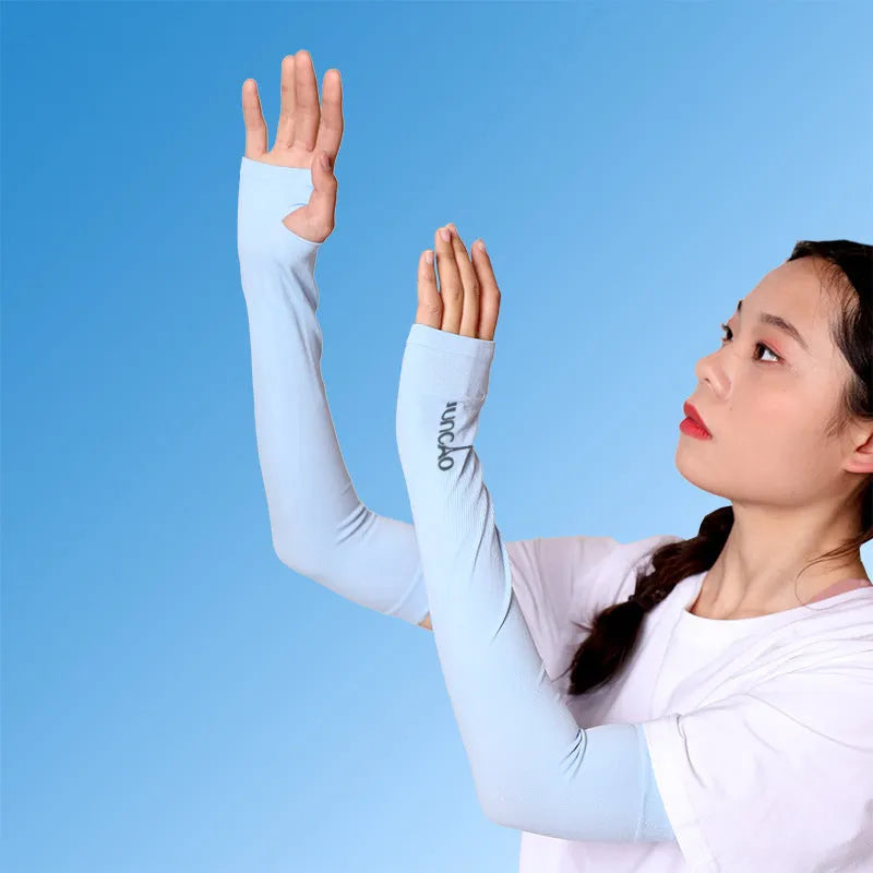 Viscose sun protection oversleeves for men and women driving showing open finger design in multiple colours