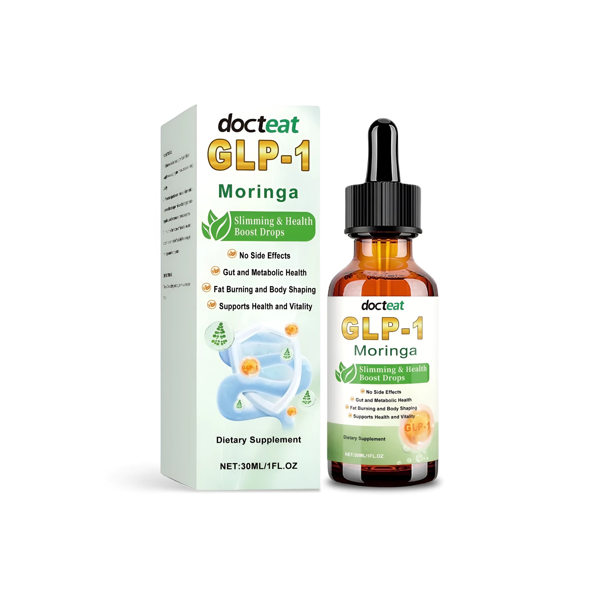 30ml glass bottle of NAD+ and NR health supplement drops with dropper.