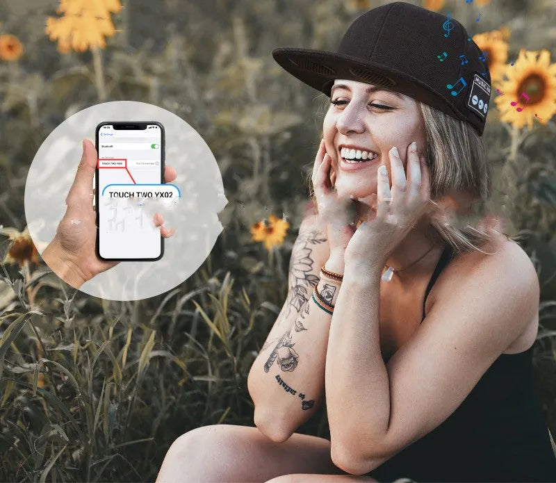 Wireless Bluetooth Audio Cap with noise reduction, bilateral stereo, navy blue colour, 10-hour battery