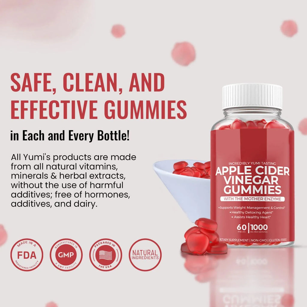 Bottle of apple cider vinegar gummy supplements containing 60 tablets for adult nutritional use