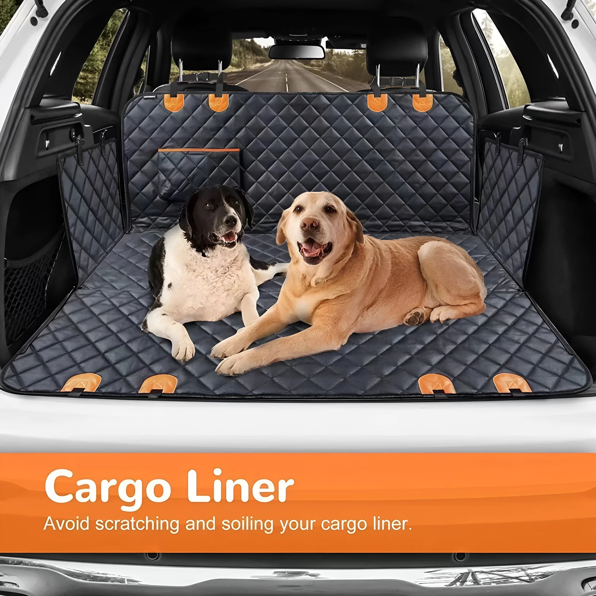 Orange pet car seat mat with pocket, 137x147cm, water and dirt resistant anti-bite cloth cover for dogs