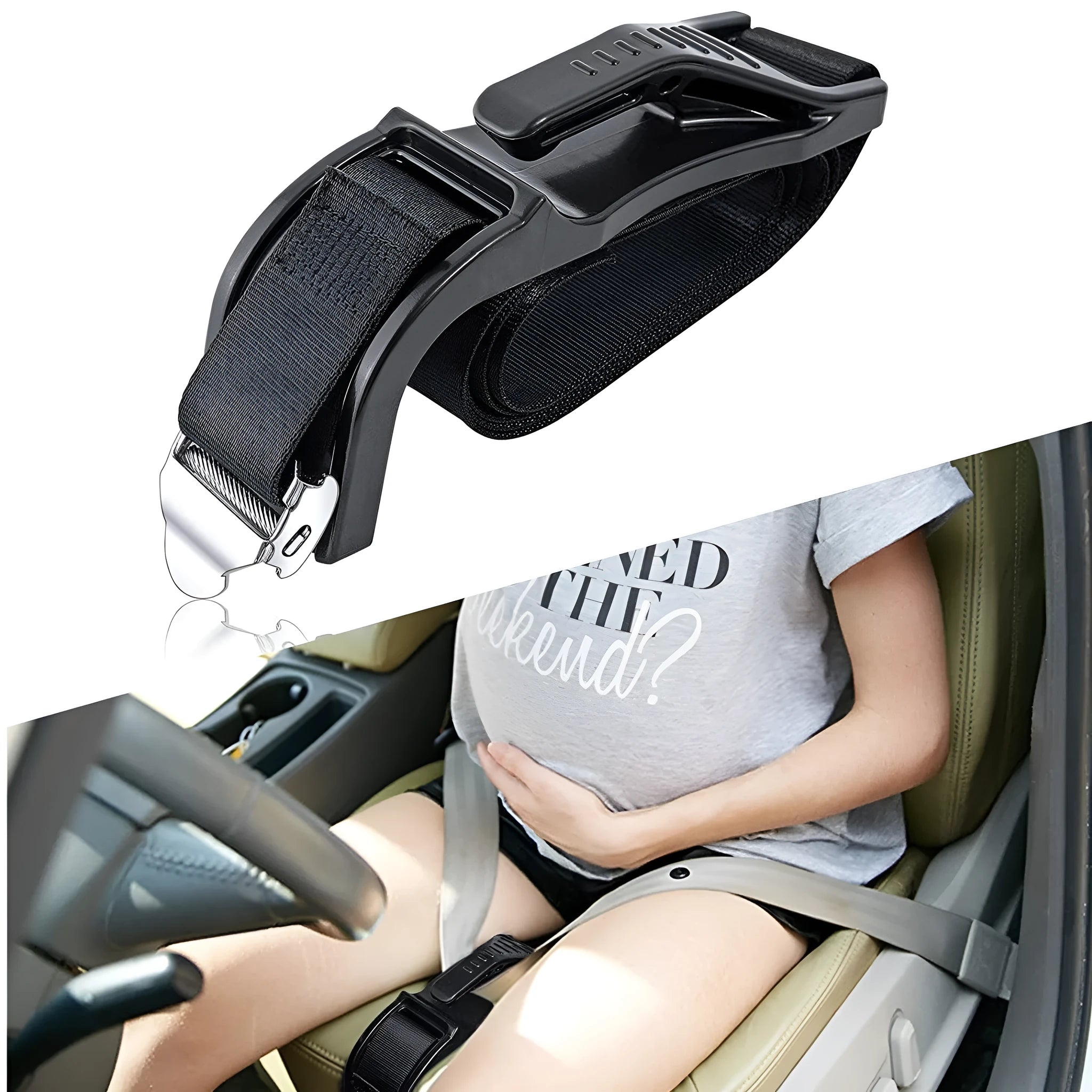 Black pregnant women's safety belt with metal buckle for anti-strangulation car travel protection