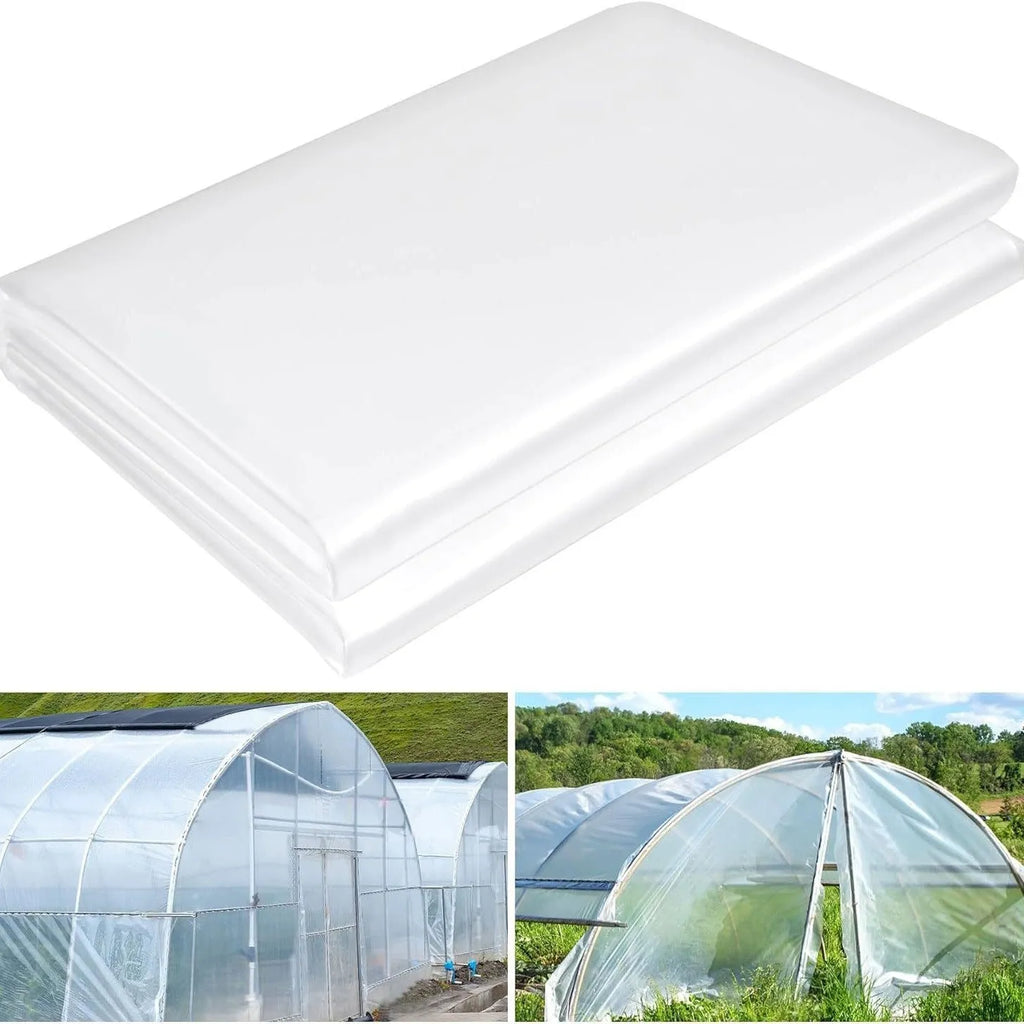 Roll of transparent plastic greenhouse cold film measuring 4m by 8m for vegetable shed insulation.