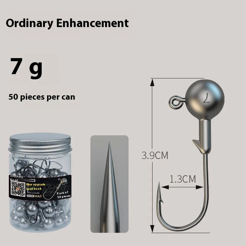 Set of 50 primary colour 7G lead-headed fishing jig hooks with enhanced strength steel construction.