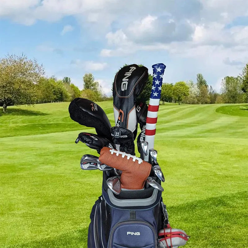 Black PU leather golf push rod sleeve, a protective cover for a single golf club.