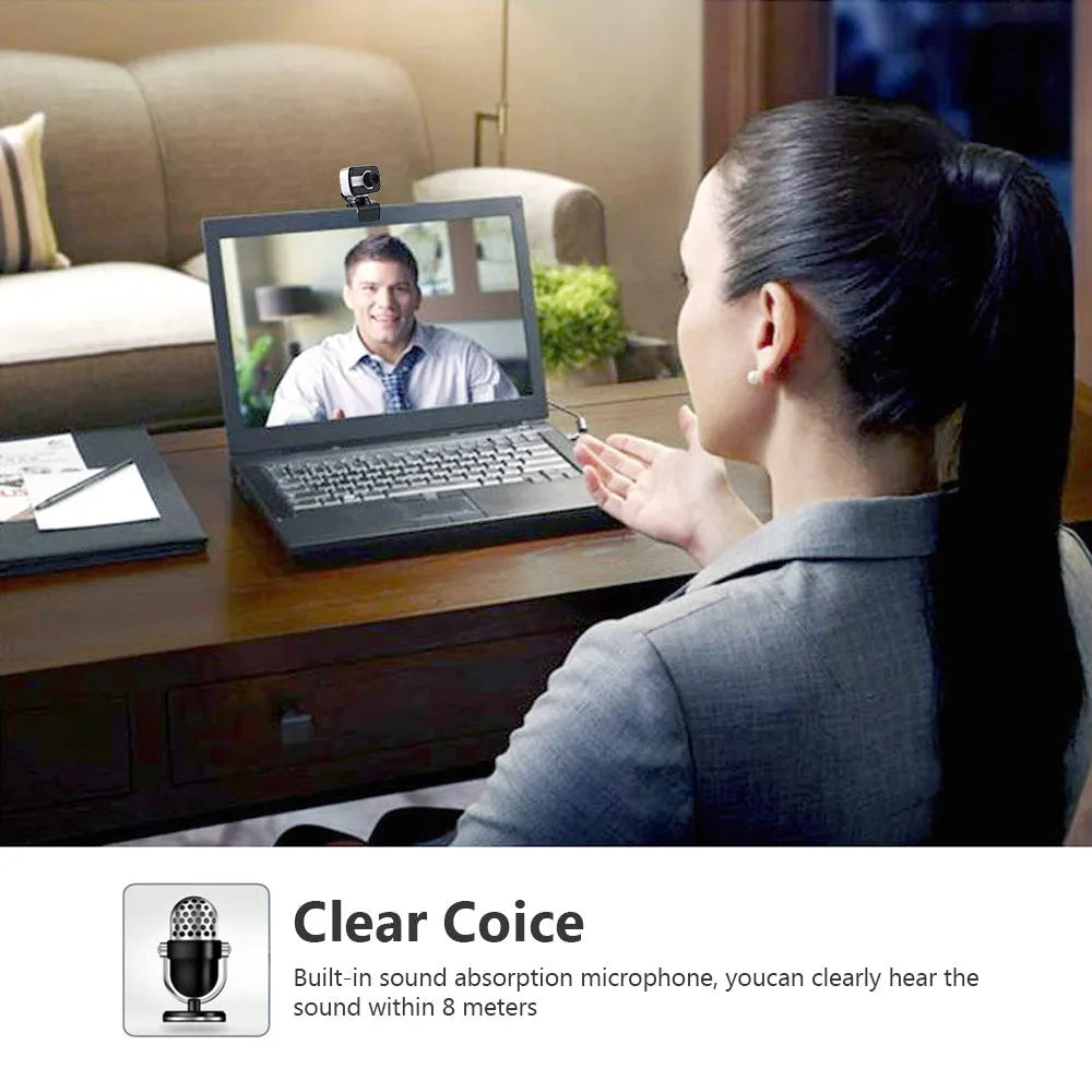 Blue mini driverless USB webcam on a stand with a 1.45m cable and 360-degree rotating head.
