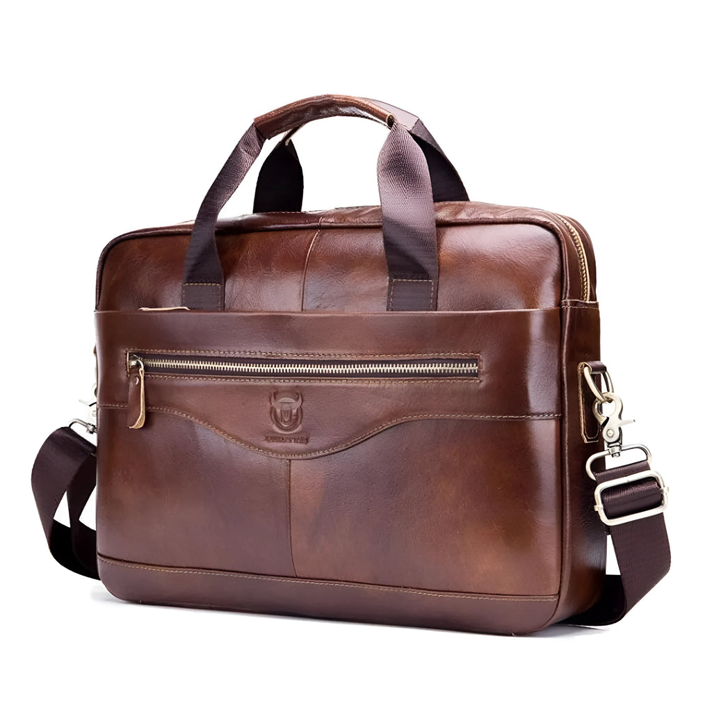 Captain cow leather briefcase 044 with brown first layer cowhide exterior and dedicated compartments