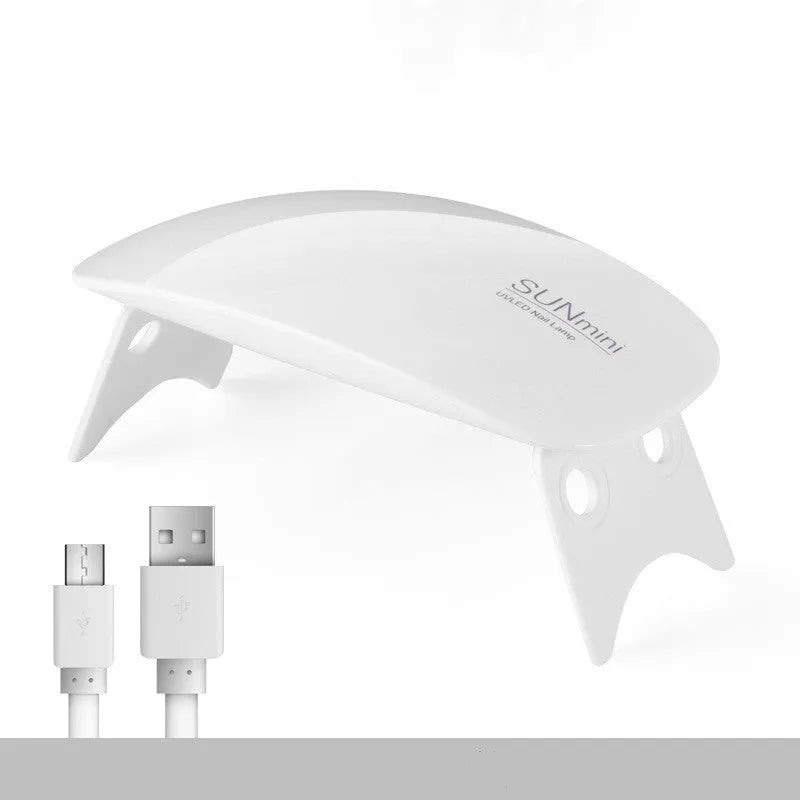 Mini mouse-shaped LED phototherapy machine for nail curing with 6 dual light source lamp beads, available in pink and white, 9W power