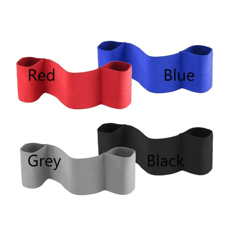 Elastic elbow support bandage for boxing and fitness in black, blue, red, and grey colours.