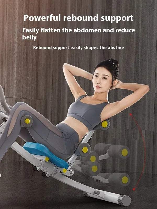 Abdominal exercise machine with metal frame, black ribbon drawstring, dimensions 113x30x70cm