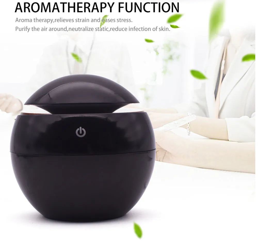 Portable USB ultrasonic atomizer humidifier in white with colorful light, 130ml tank, ABS plastic body