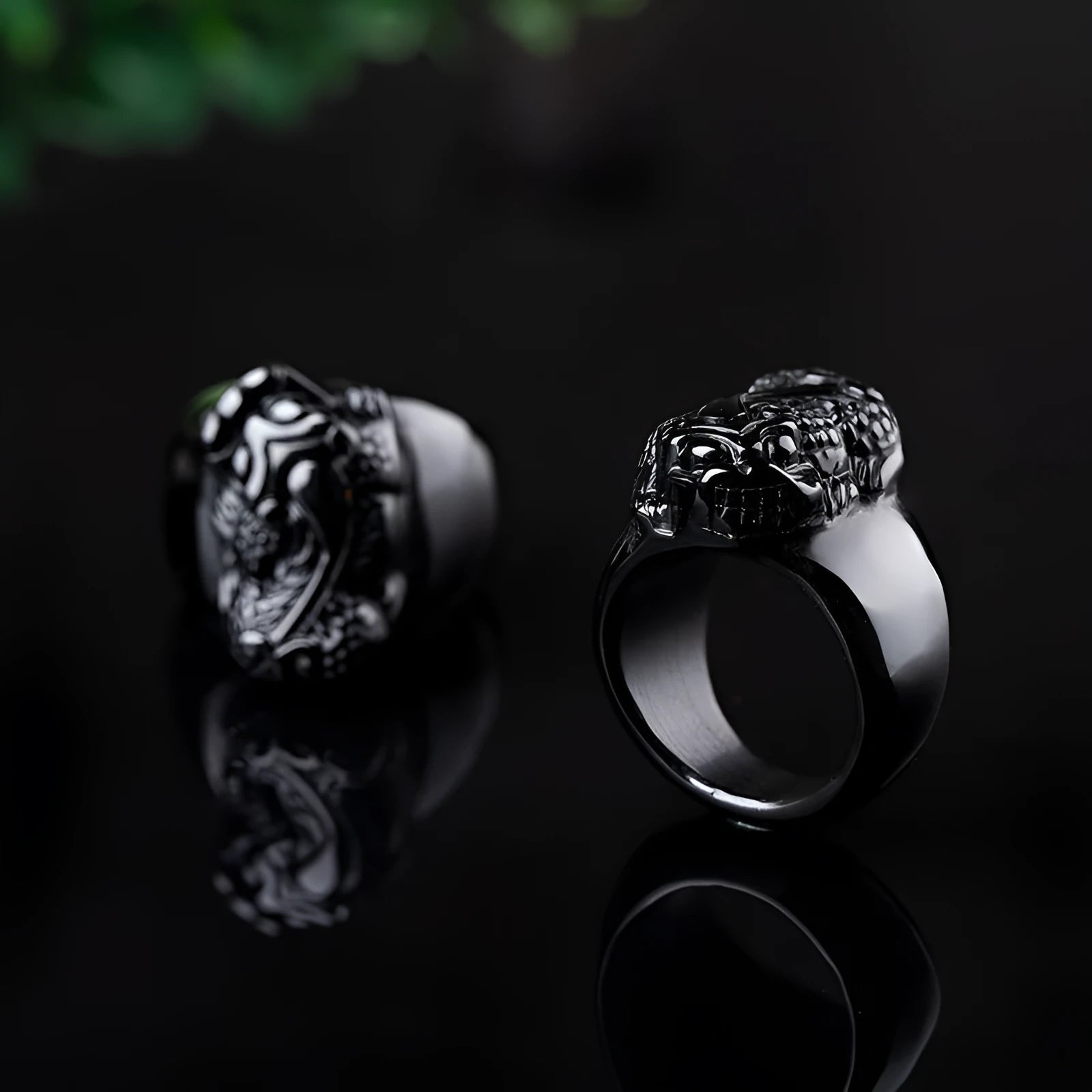 Men's obsidian crystal Pixiu thumb ring with gold sheen finish in domineering design