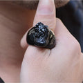 Men's obsidian crystal Pixiu thumb ring with gold sheen finish in domineering design