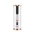 Rechargeable automatic hair curler with LCD display in black, pink, pink-grey, or white.