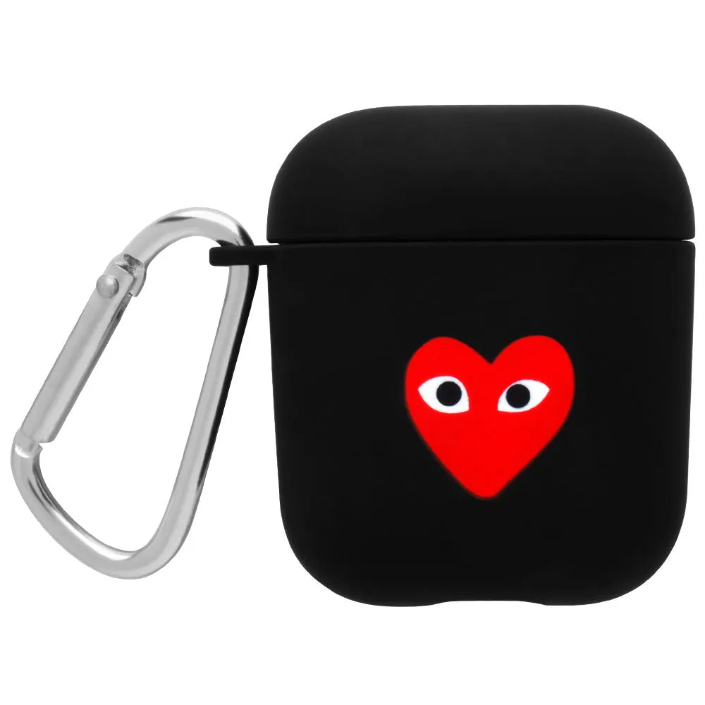 PC AirPods cover with decorative flower design on black background