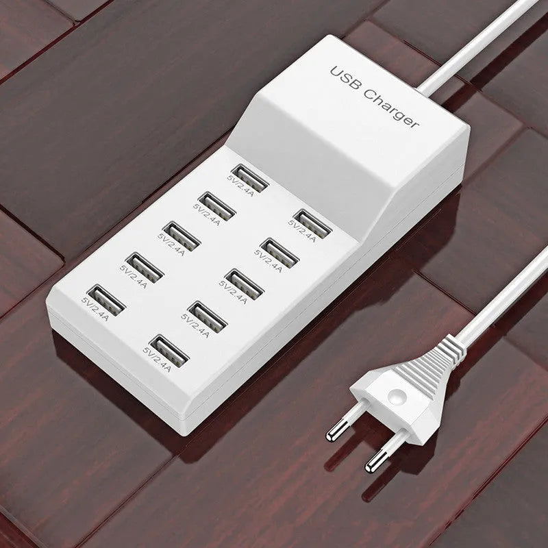 5-port USB charger station 5V 10A 50W with black fireproof plastic casing and USB ports