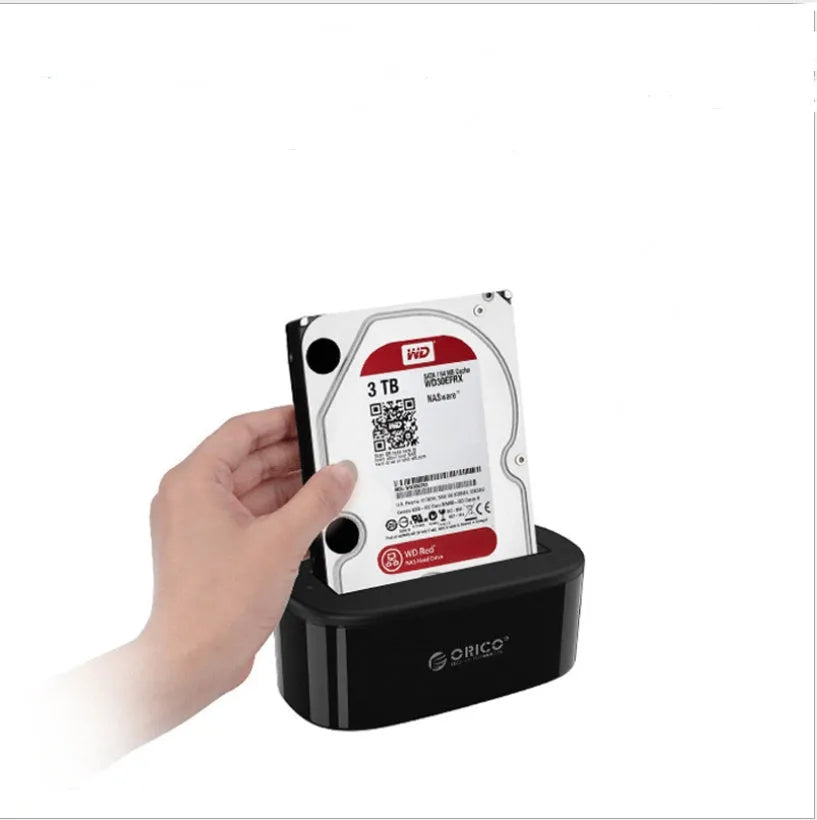 Portable Hardis black ABS external hard drive enclosure with blue LED indicator