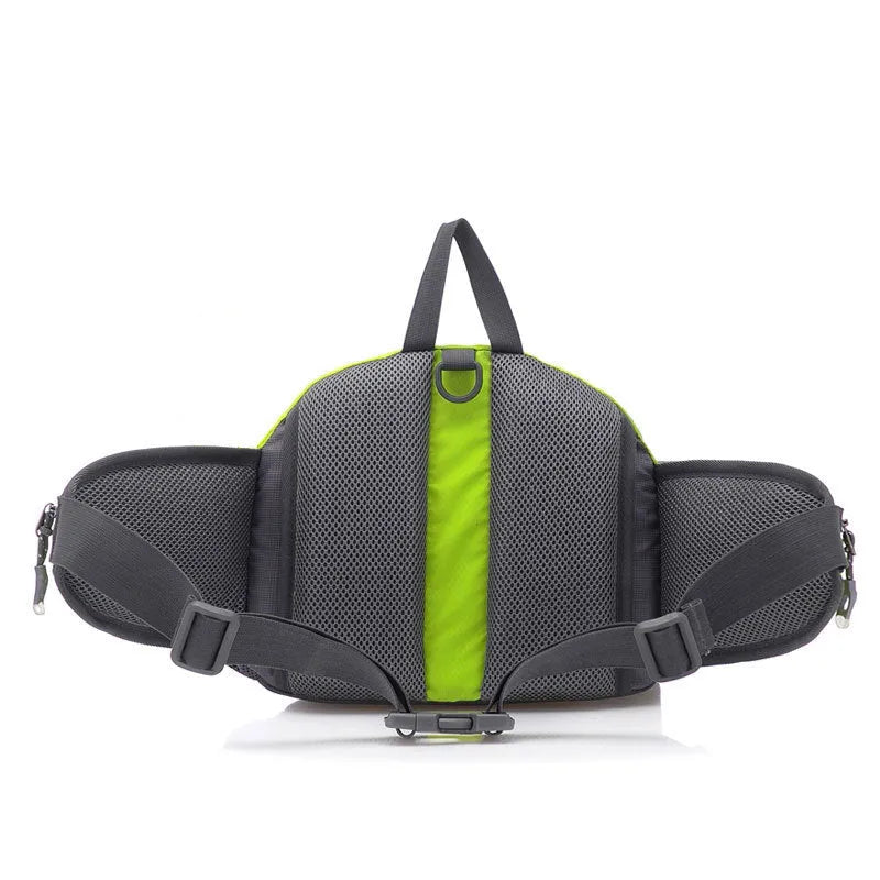 Multi-function outdoor backpack 5L nylon in black, showing waist bag, shoulder bag, and crossbody carrying options