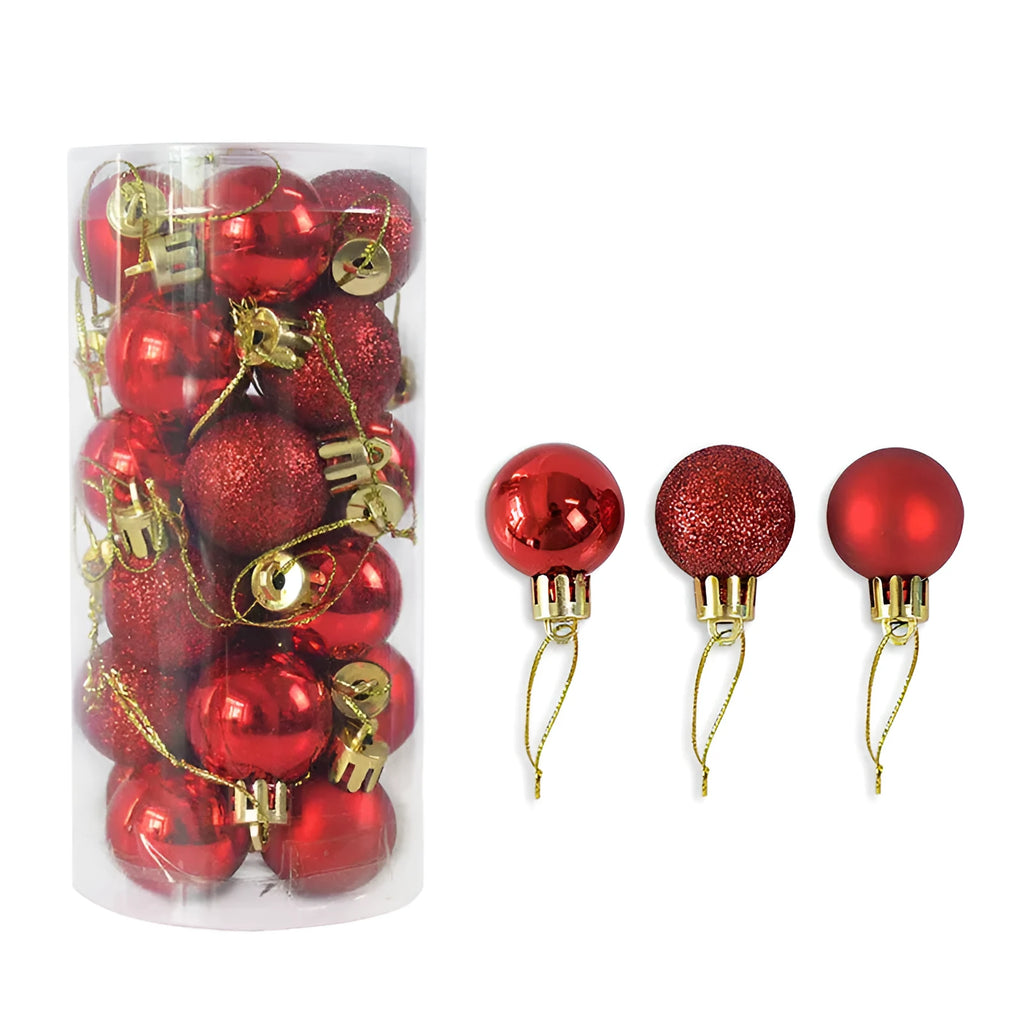 3cm diameter Christmas baubles with shiny matte finish in multiple festive colours