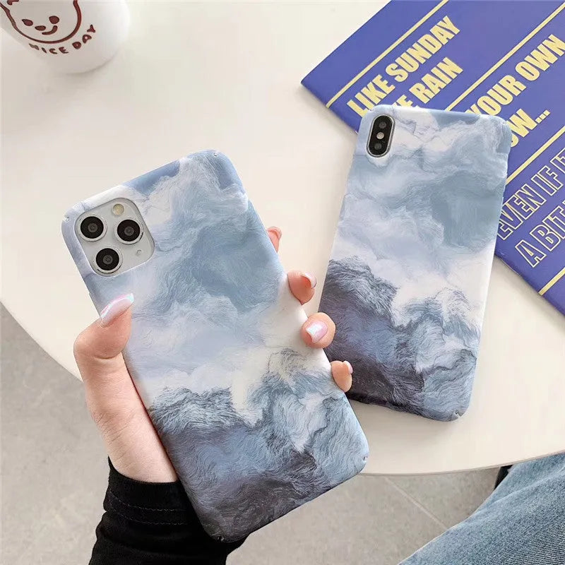 Blue wave pattern polycarbonate hard case for iPhone, back cover view