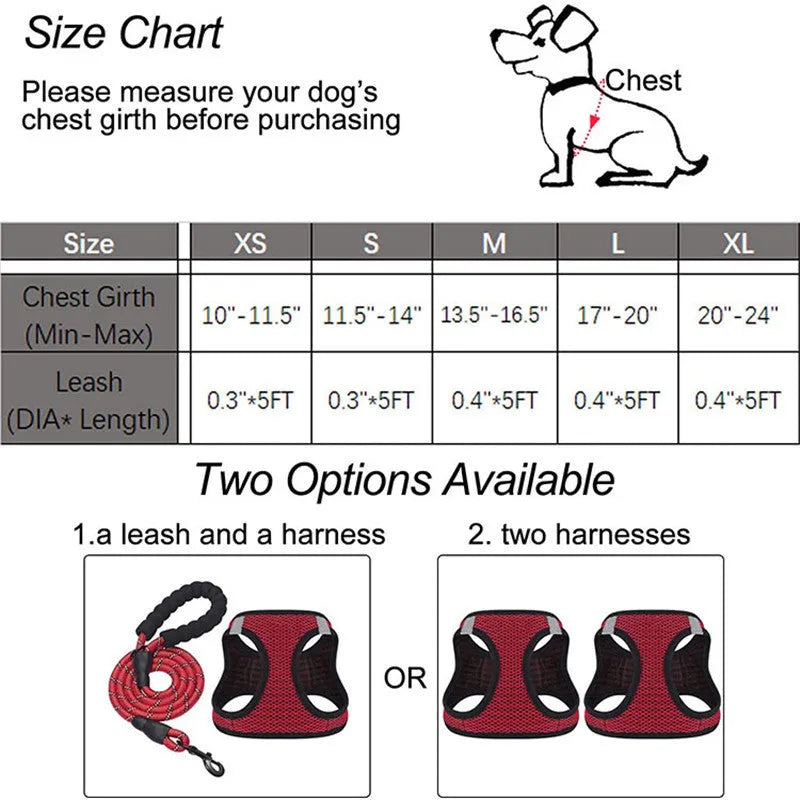 Reflective nylon dog leash with traction belt and chest strap in black and pink, sizes S to XL.
