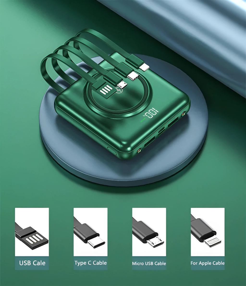 20000mAh PD fast charging power bank with LCD display in black, green, or red plastic housing