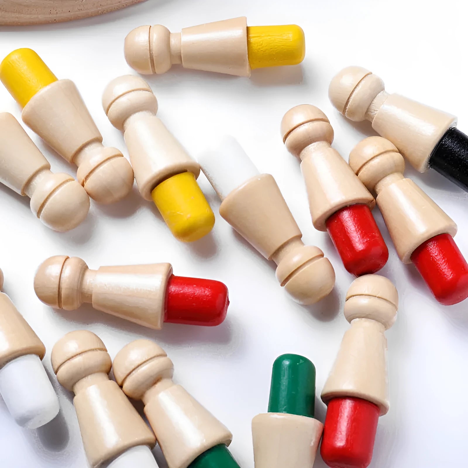 Wooden memory chess game for children with beech wood board and colour pieces for educational play