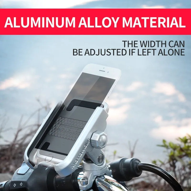 DEROACE aluminium alloy bicycle phone holder attached to bike handlebar with universal bracket