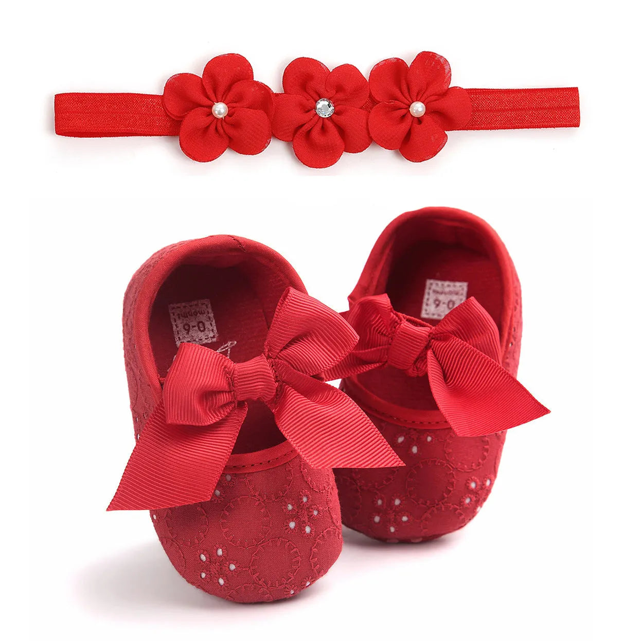 Baby princess infant shoes in pink, red, black, scarlet, and white colours for ages 0-12 months.
