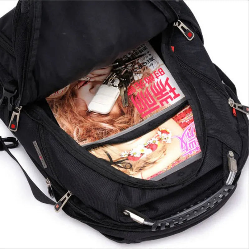 Black business computer backpack with three compartments for 12-15 inch laptops and organisation
