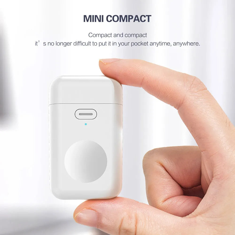 White magnetic wireless portable charger for Apple Watch showing compact size