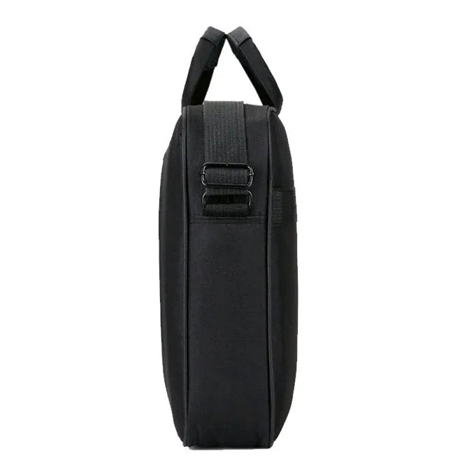 Black waterproof polyester laptop bag with diagonal shoulder strap, suitable for 15.6-inch laptops