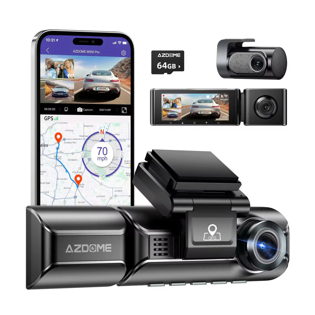 2K driving recorder dash cam with front and rear cameras, 3.0 inch screen, and mounting bracket