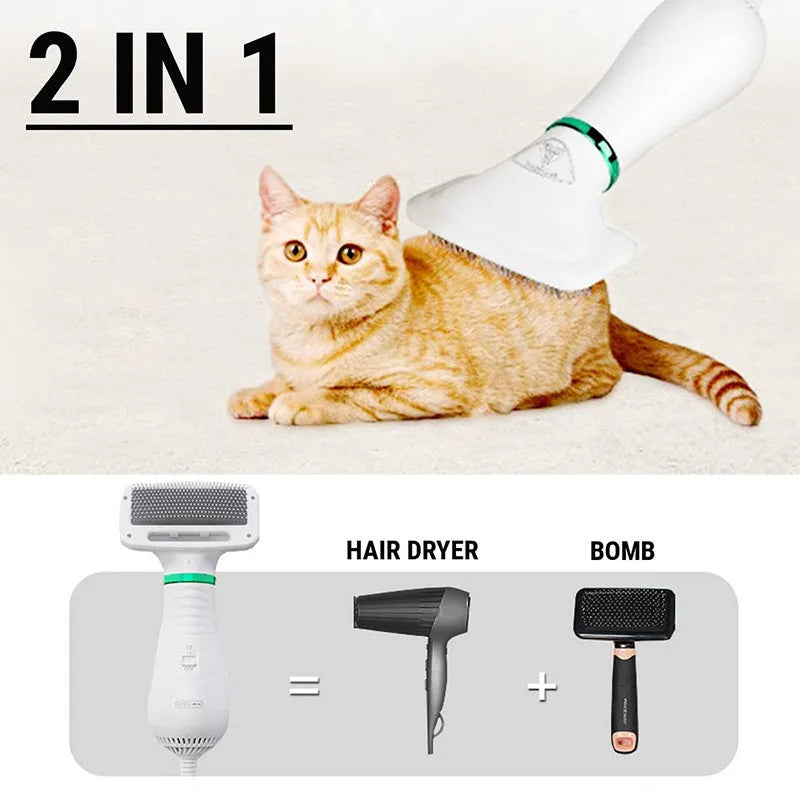 2-in-1 gold pet drying brush with comb, 304 stainless steel needles, rotating head, and UK plug